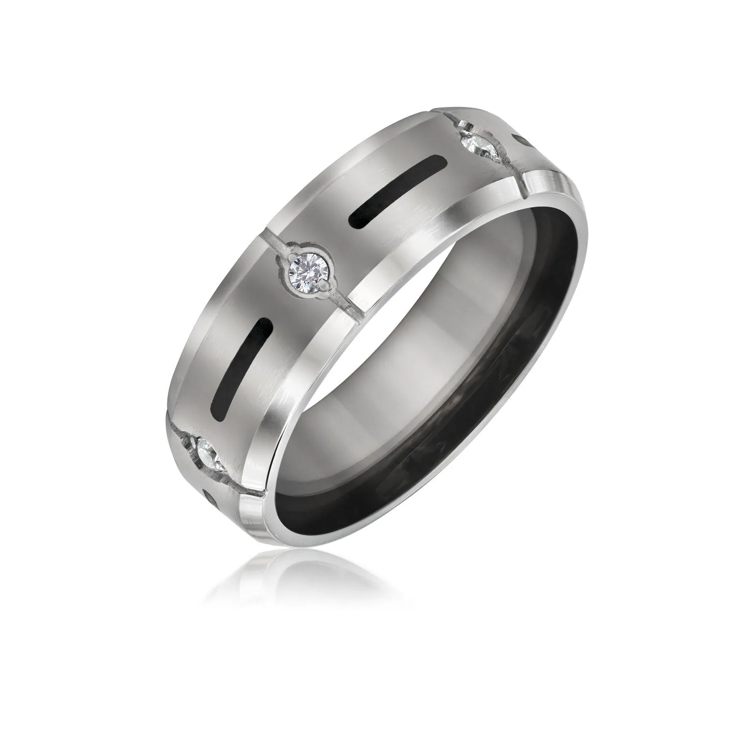 Black Inlay AAA CZ Accent Mens Titanium Wide Wedding Band Ring