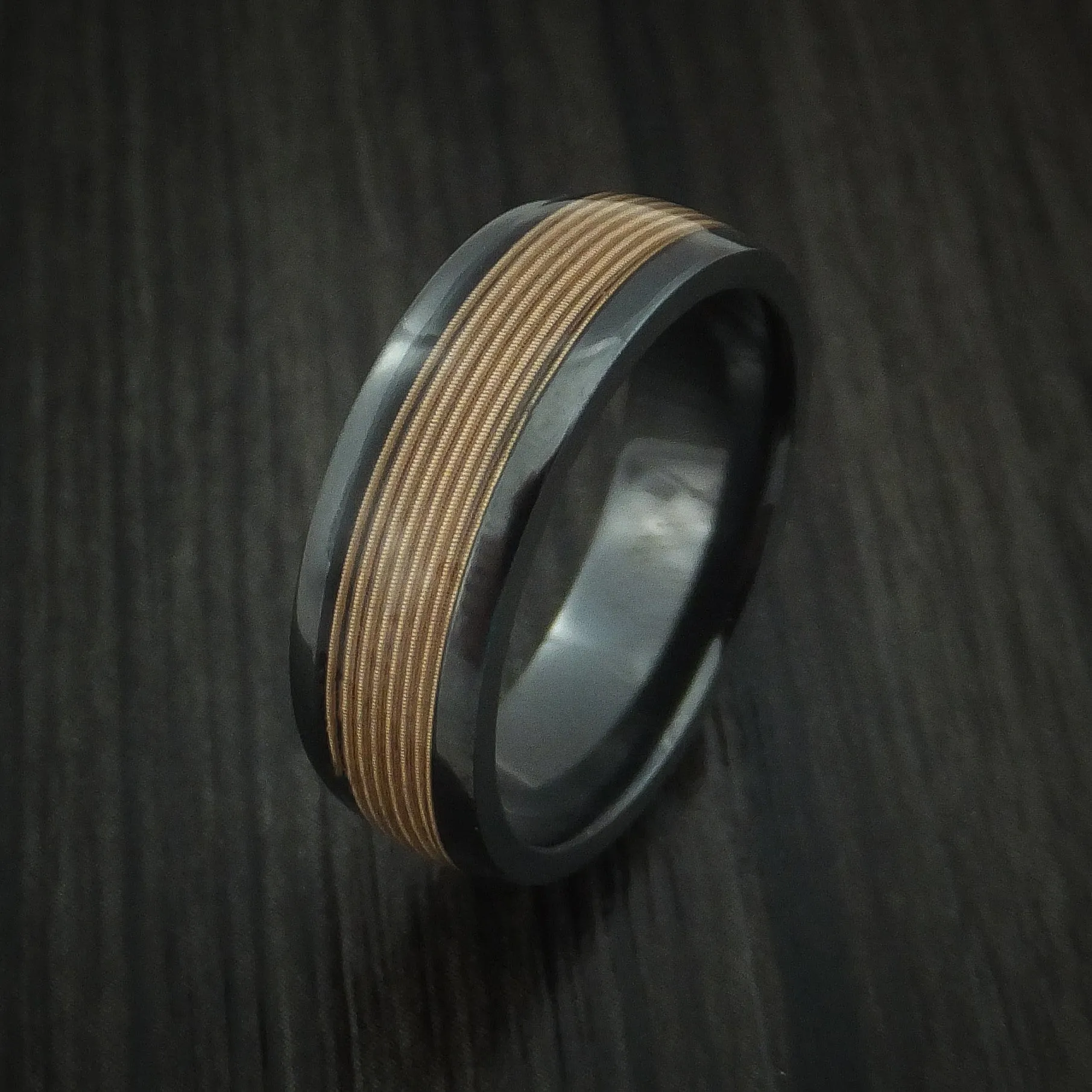 Black Titanium Guitar String Men's Ring Custom Made Band