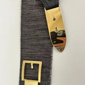 Black Wide Elastic Belt with gold buckle closure 5028