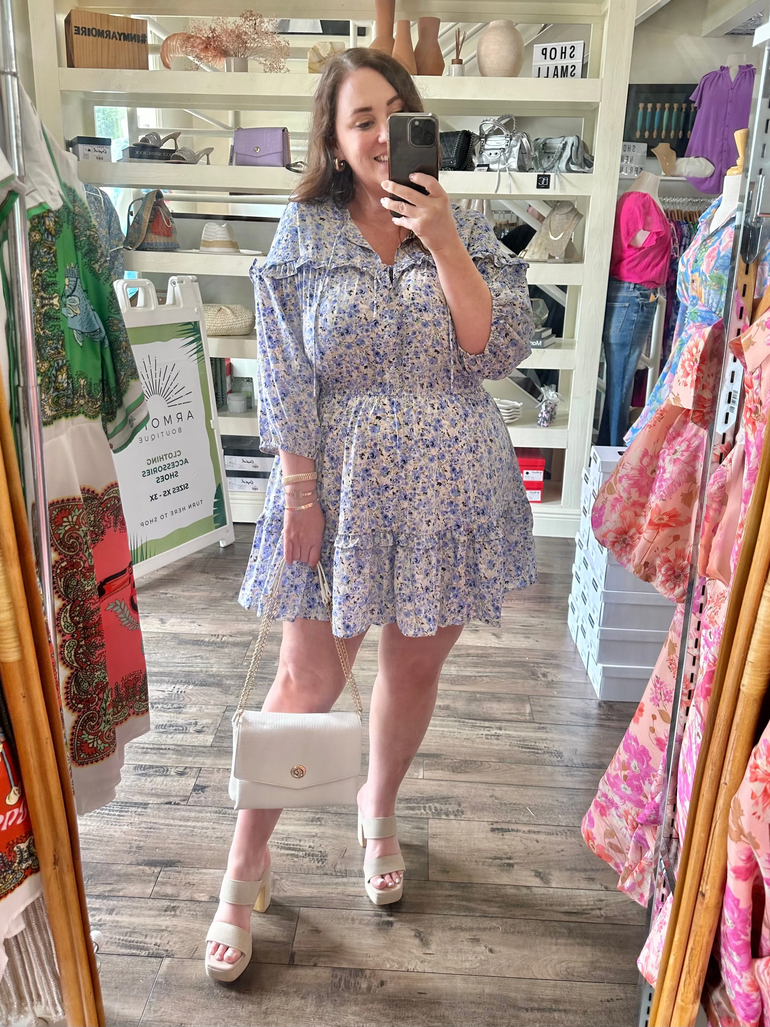 Blue Floral Ruffle Sleeve Dress