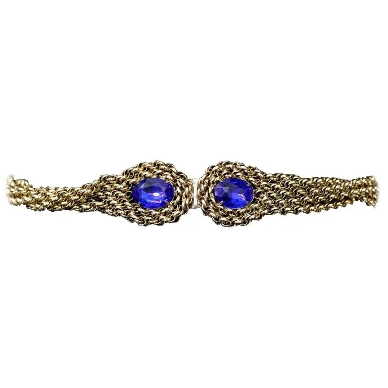 Blue Glass Stone Gold Twist Belt