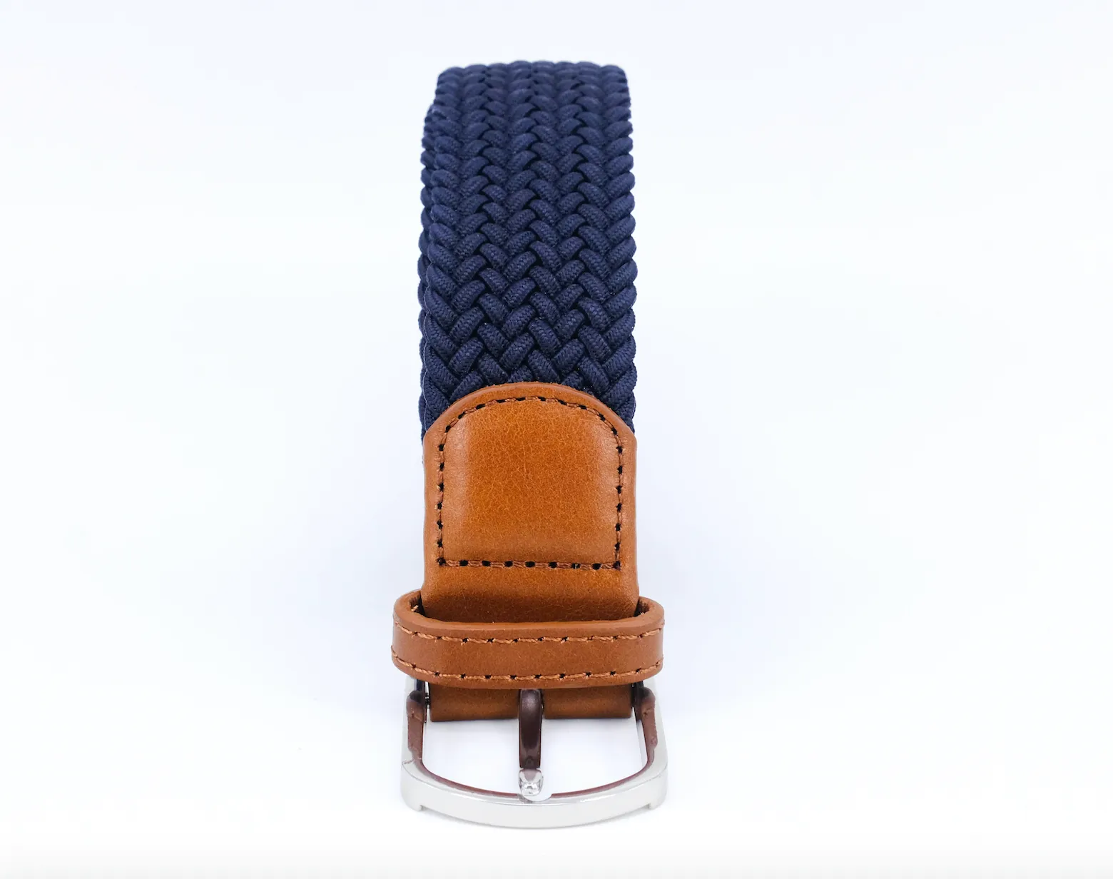 Braided Belt | Navy | Cognac Leather | Steel