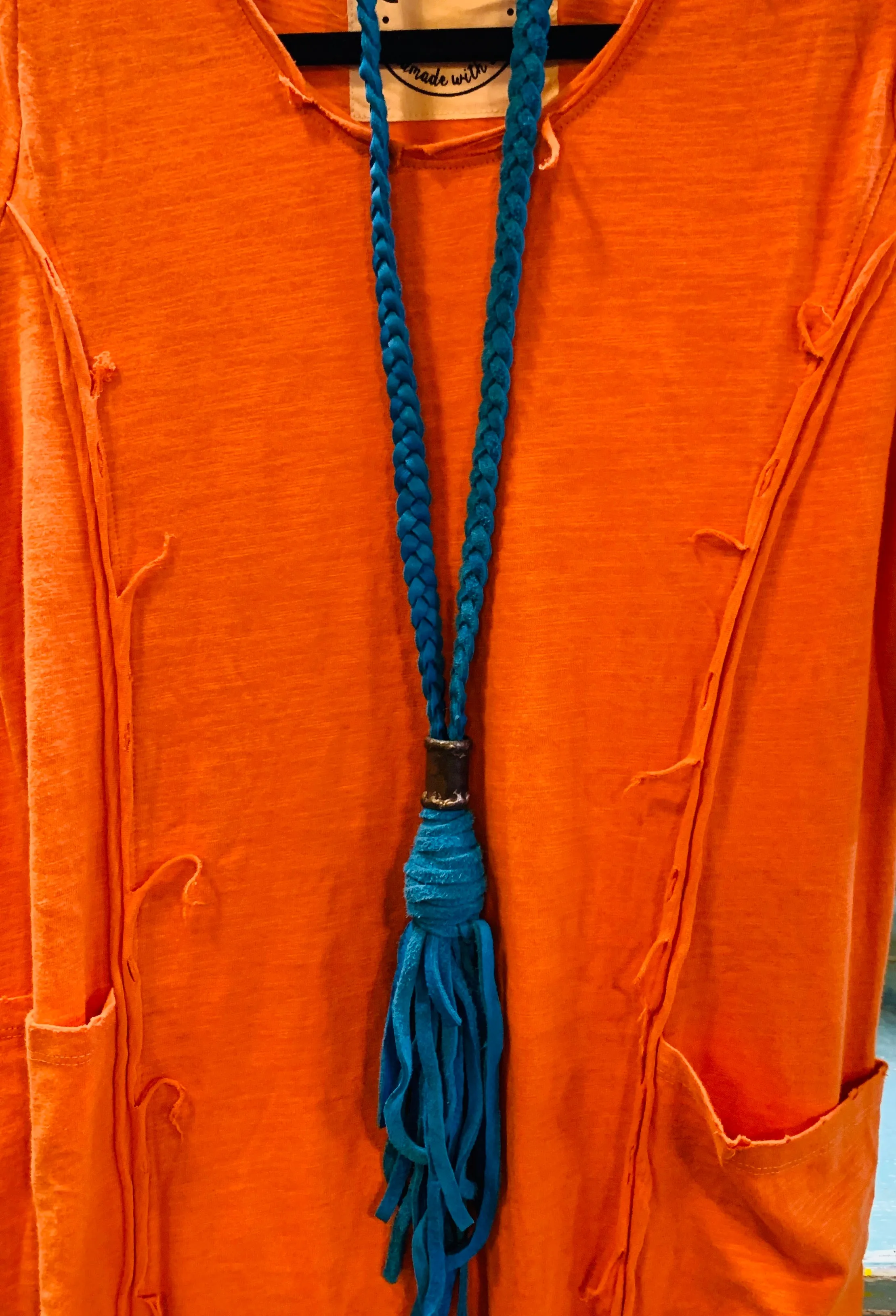 Braided Leather Tassel Necklace