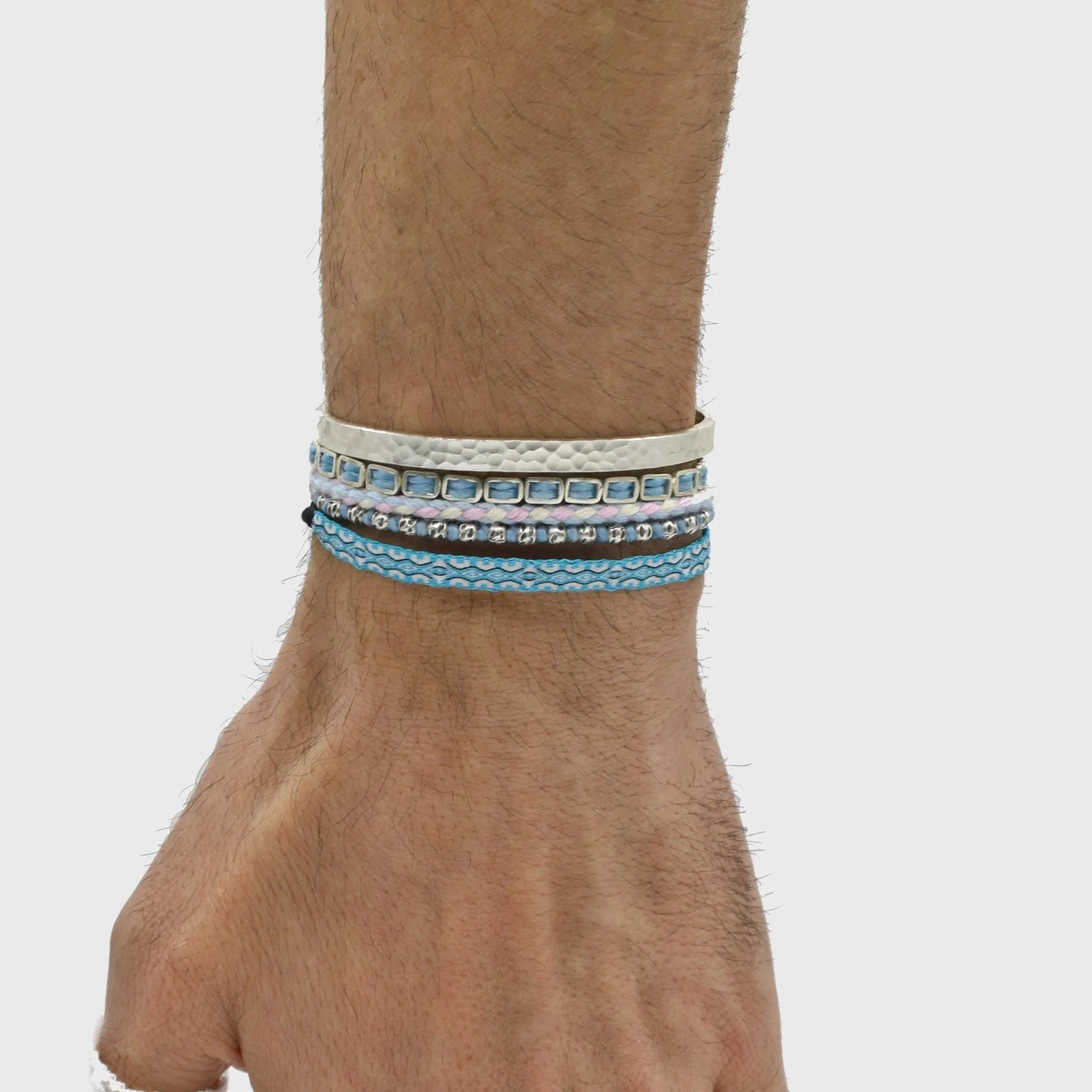 Braided "Kamasan" Silver Bracelet (Light Blue)