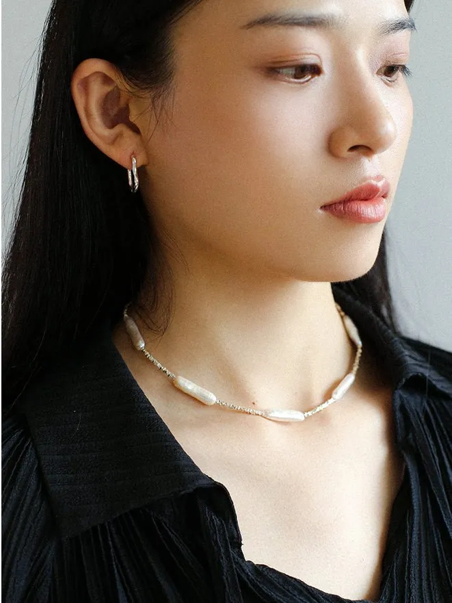 Broken Silver Toothpick Freshwater Pearl Necklaces