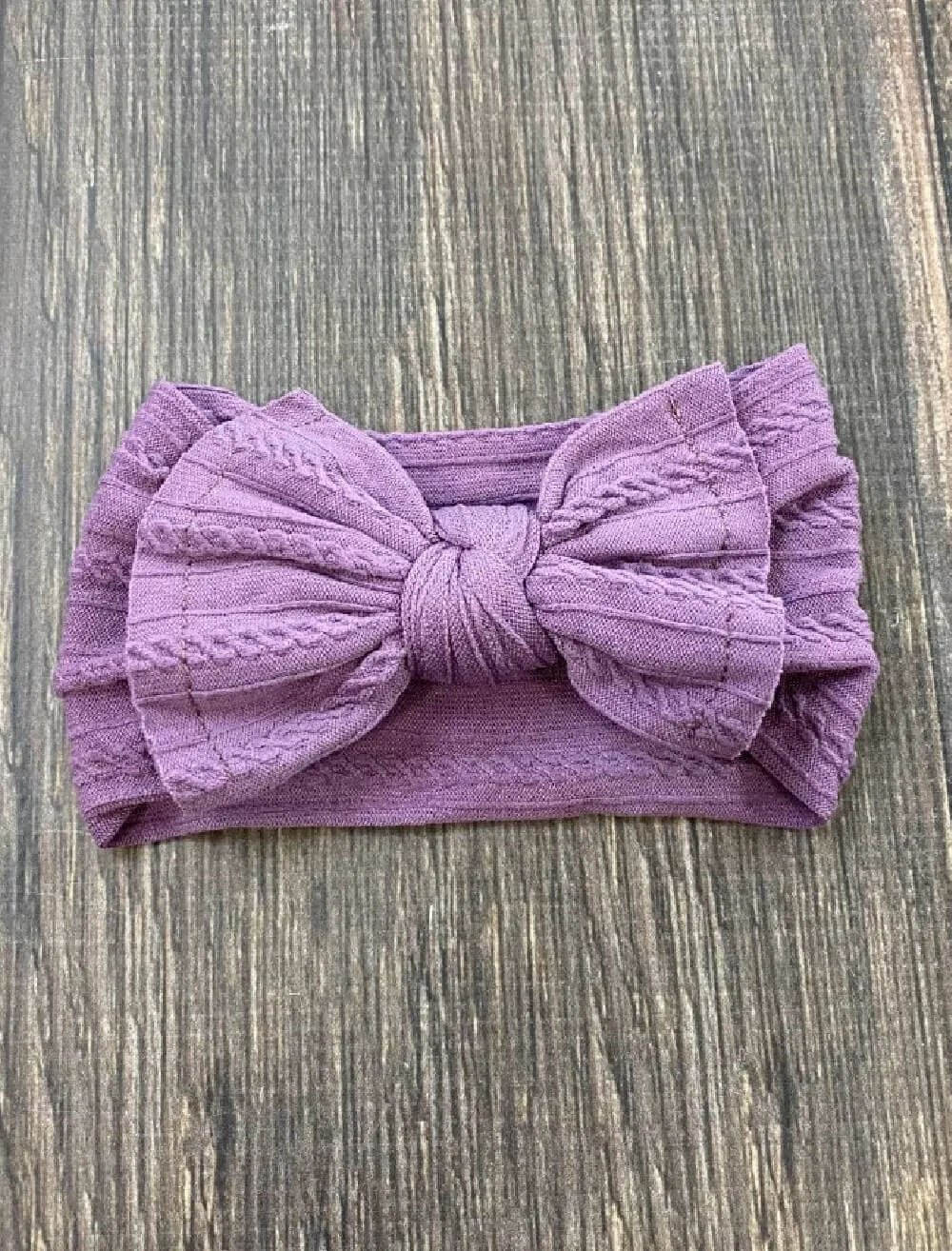 Cable Knit Bow Headband: Eggplant