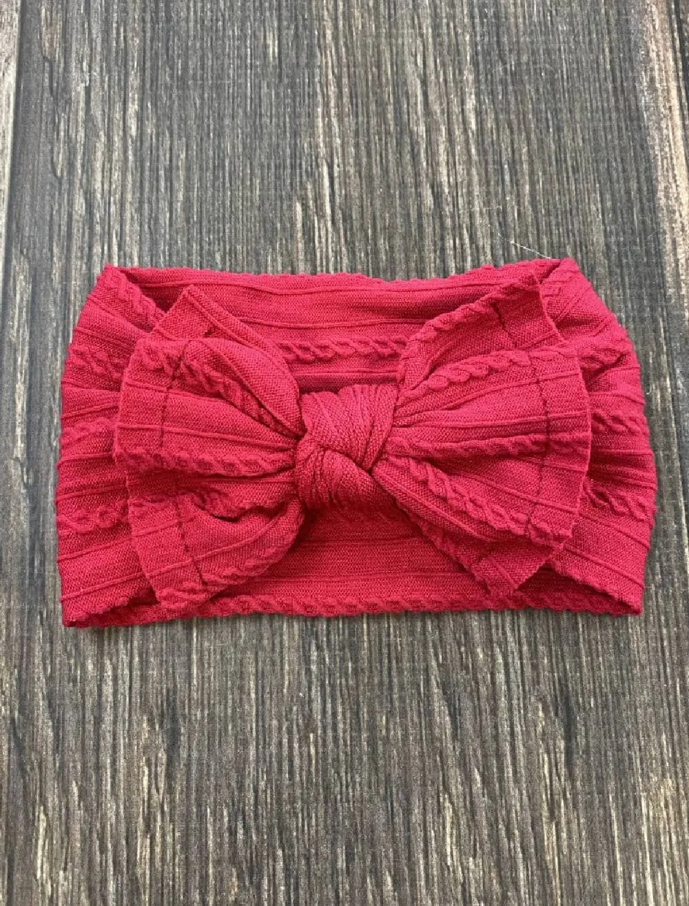 Cable Knit Bow Headband: Eggplant