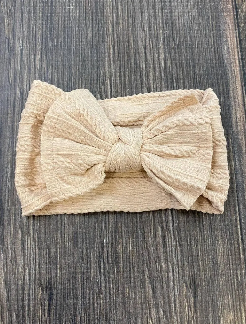 Cable Knit Bow Headband: Light Pink