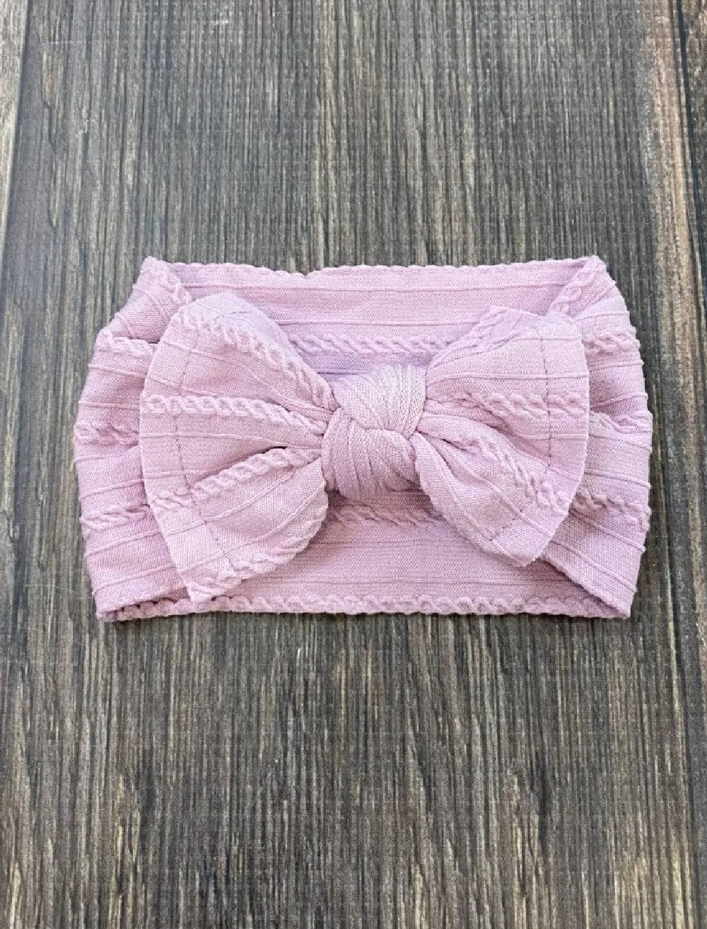 Cable Knit Bow Headband: Light Pink