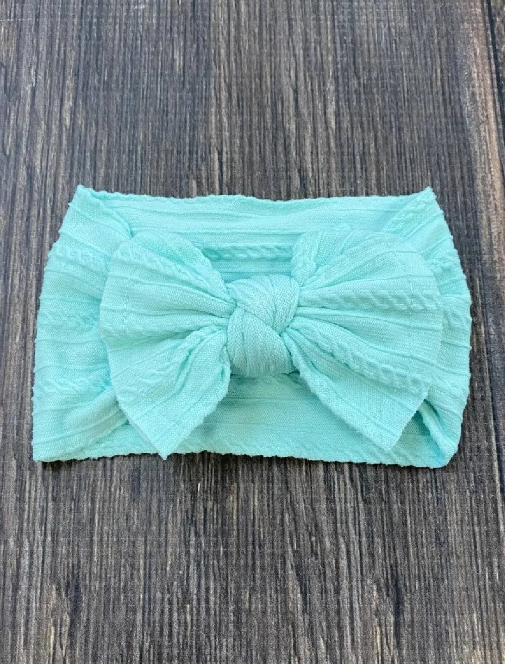 Cable Knit Bow Headband: Light Pink