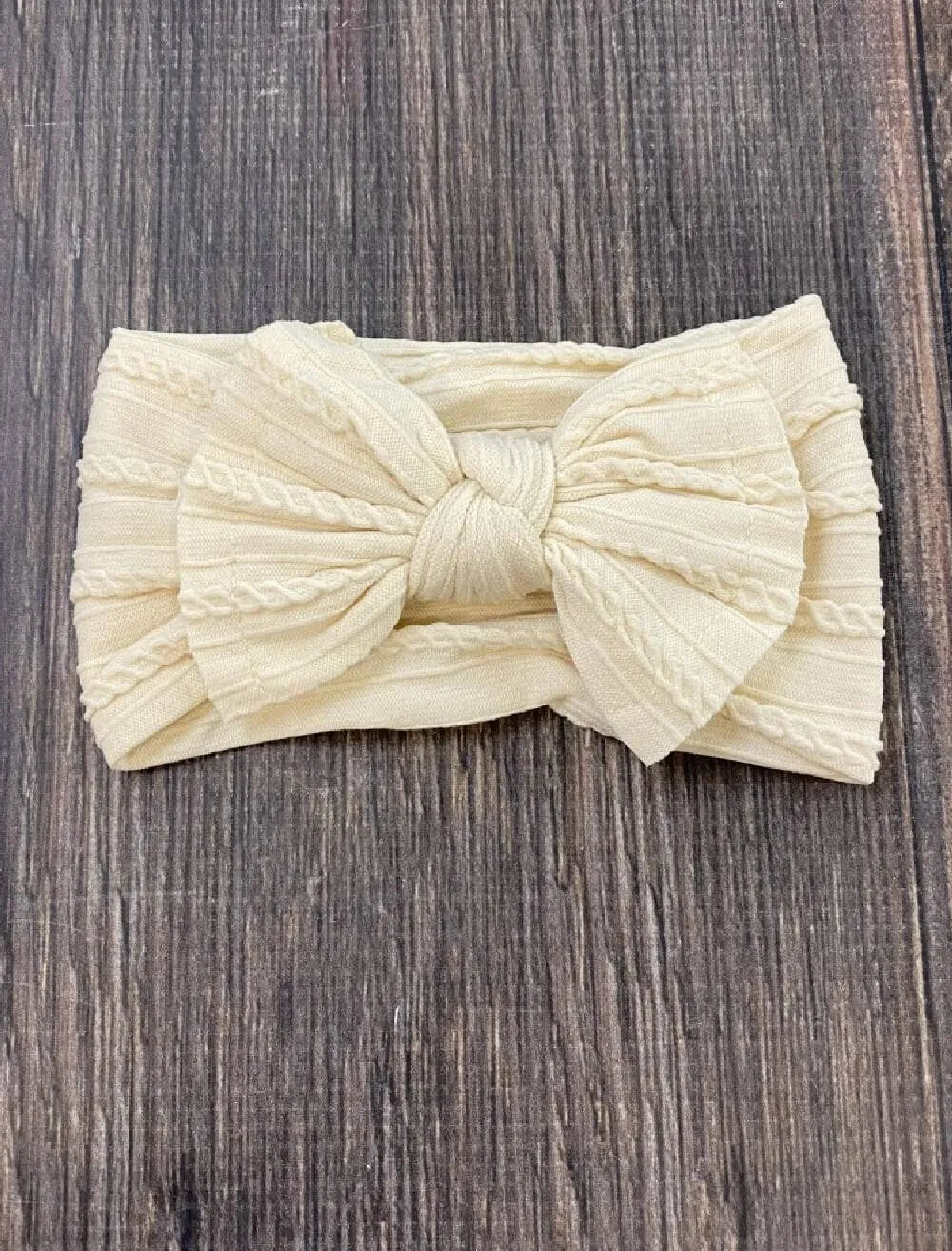 Cable Knit Bow Headband: Light Pink