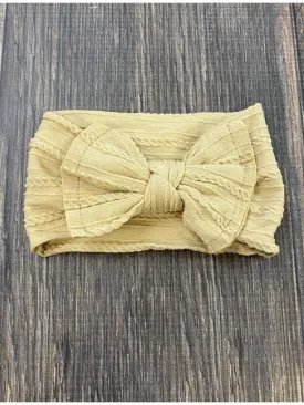 Cable Knit Bow Headband: Tan