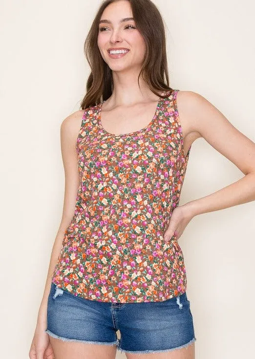 Camel & Pink Floral Tank