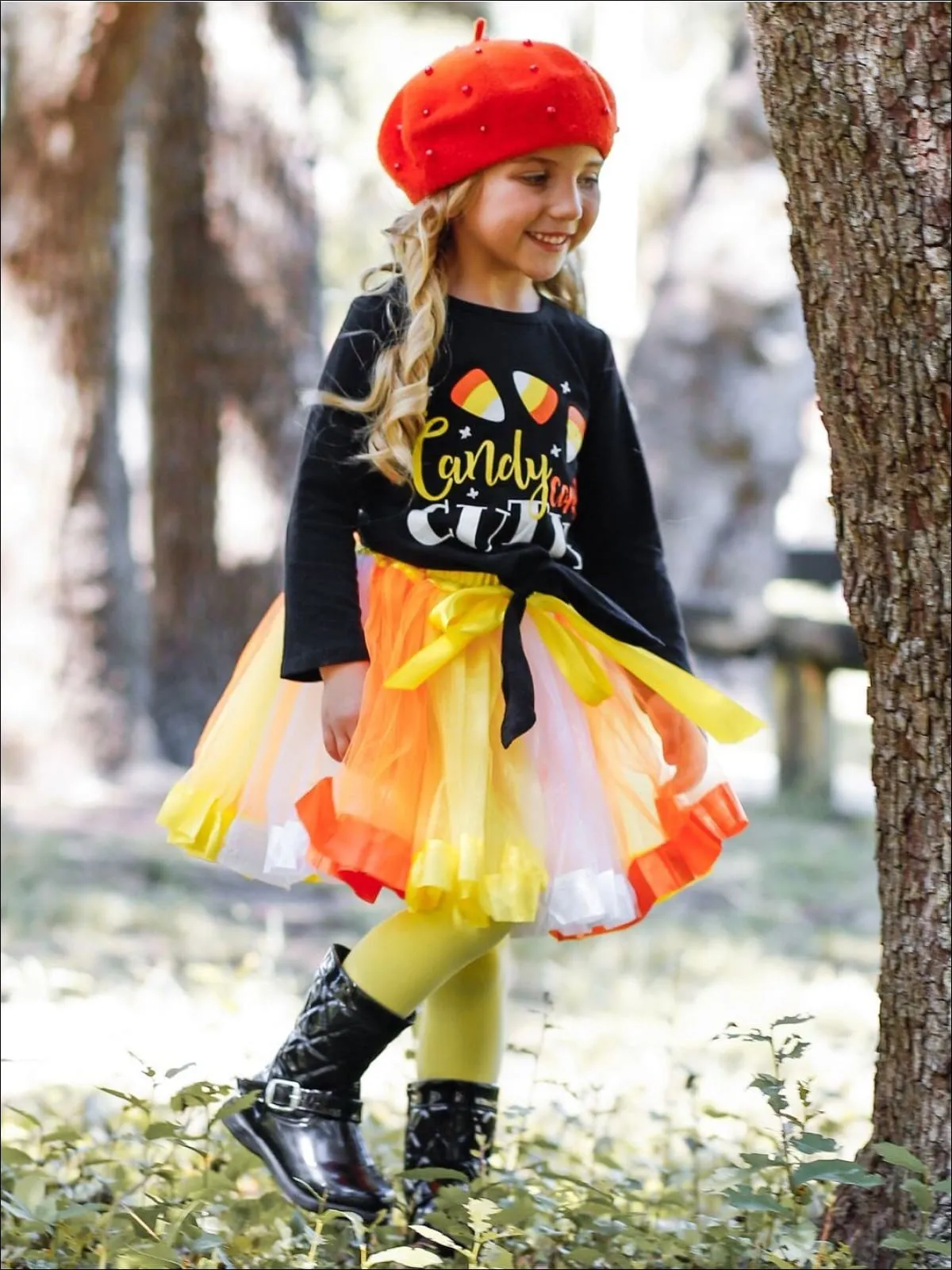 Candy Corn Cutie Knot Hem Top And Tutu Skirt Set