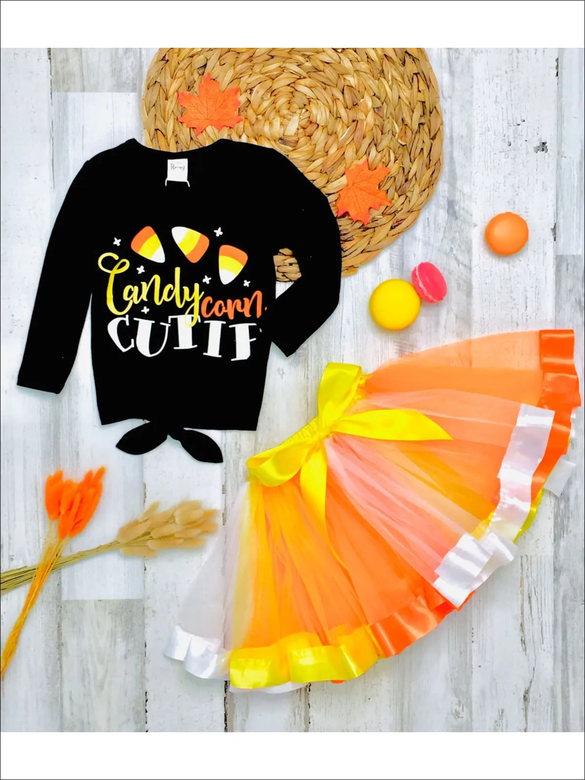 Candy Corn Cutie Knot Hem Top And Tutu Skirt Set