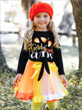 Candy Corn Cutie Knot Hem Top And Tutu Skirt Set