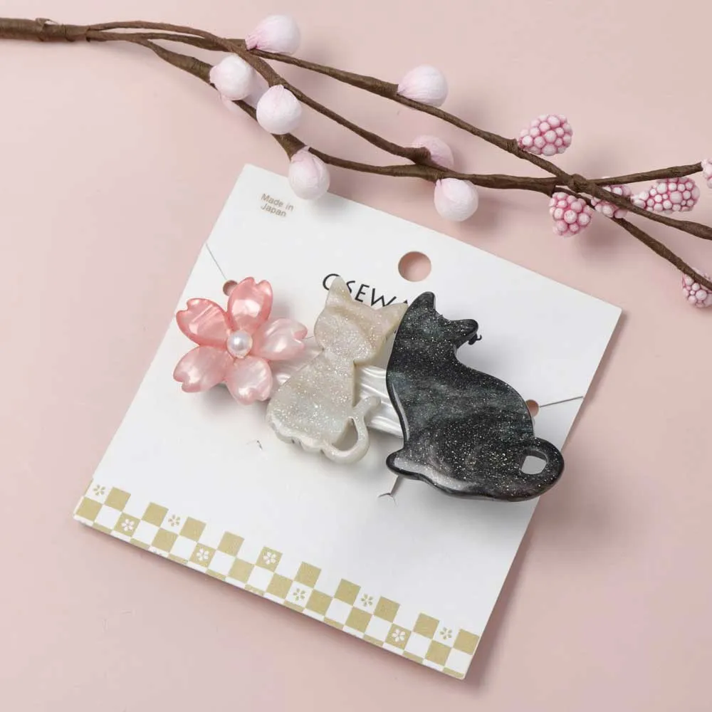 Cat and Cherry Blossom Hair Clip