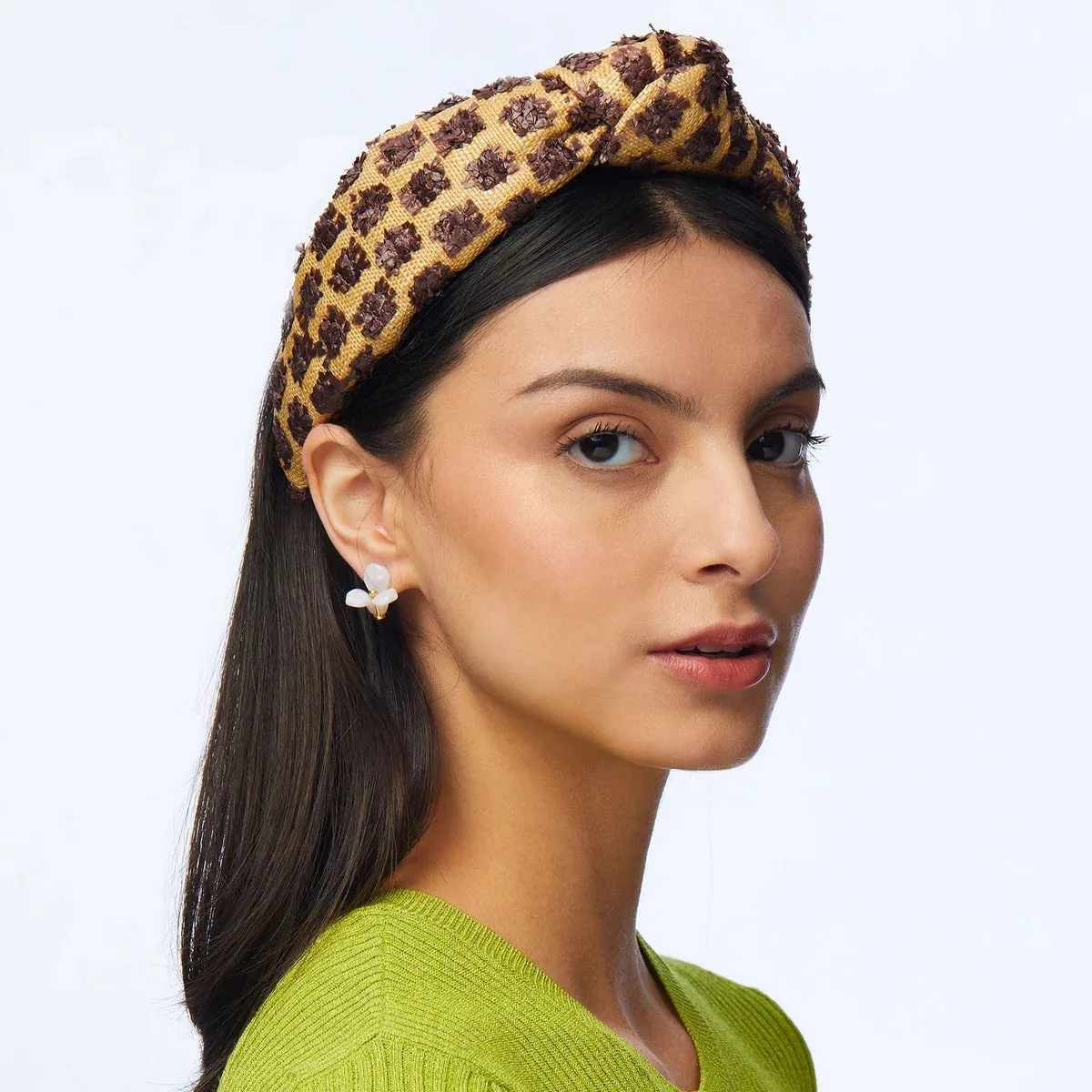 Chocolate Dotted Raffia Knotted Headband