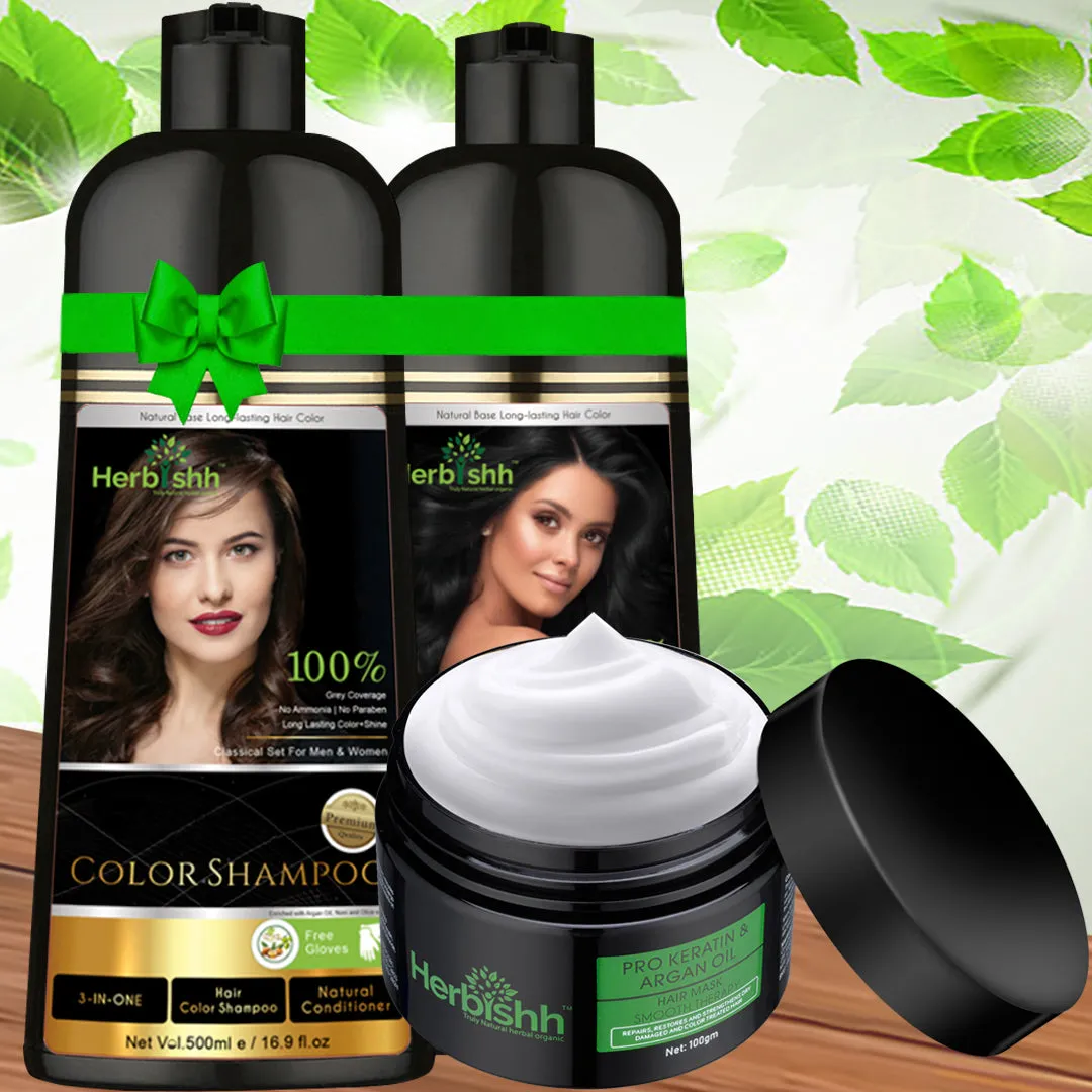 (Choose Brown or Black Shades) 2 pcs Color Shampoo   Free 1 pc  Argan Hair Mask