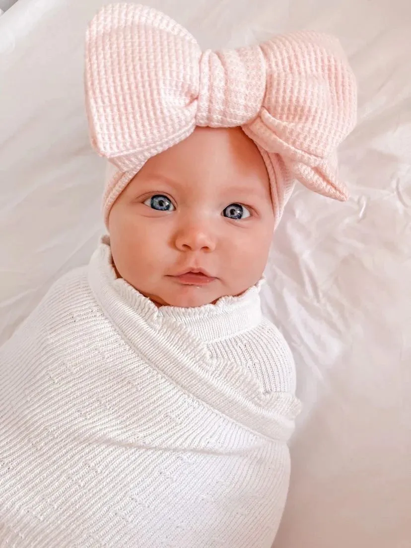 Chunky Waffle Bow Headband | Baby Pink