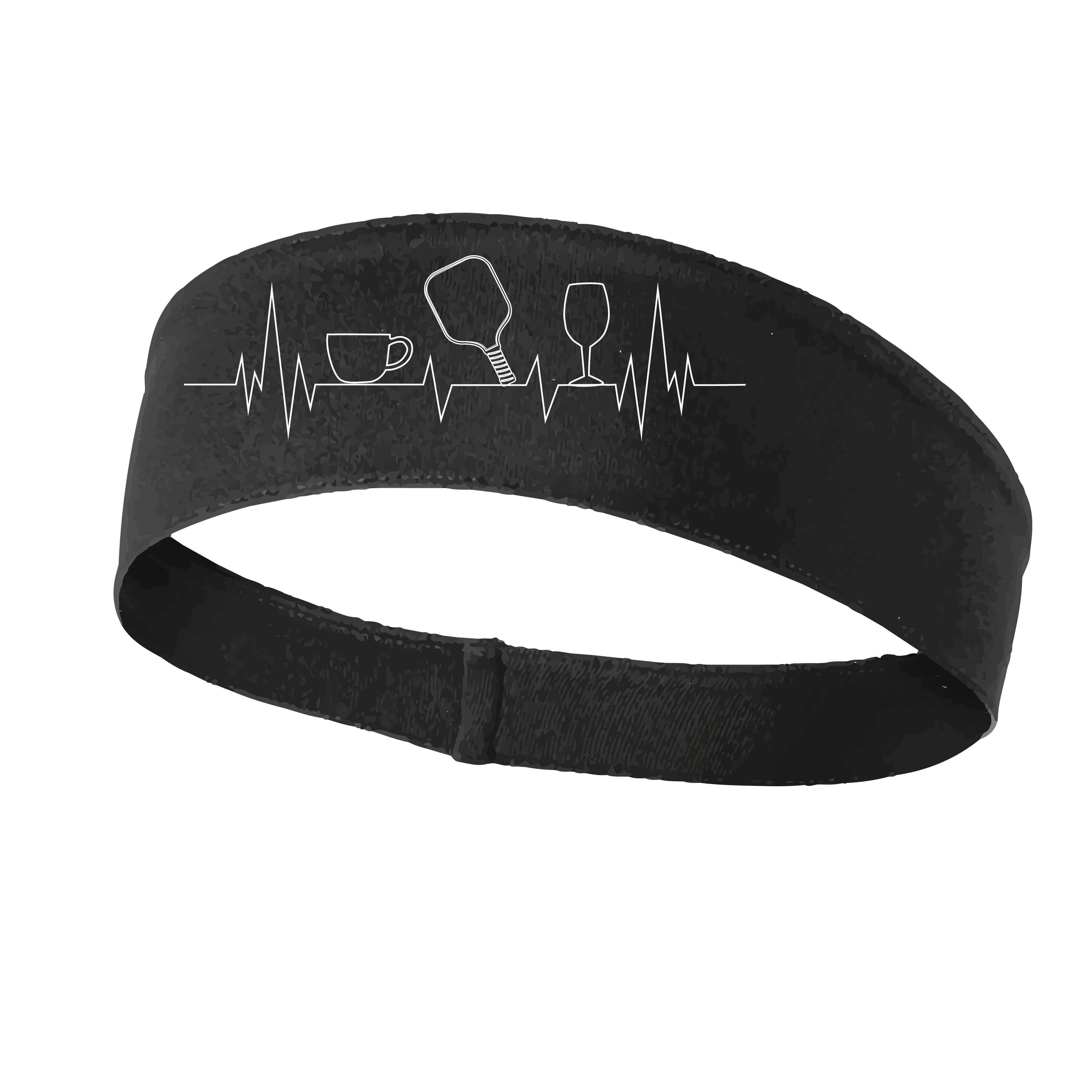 Coffee, Pickleball, Wine Heartbeat EKG | Pickleball Headband | 100% Polyester