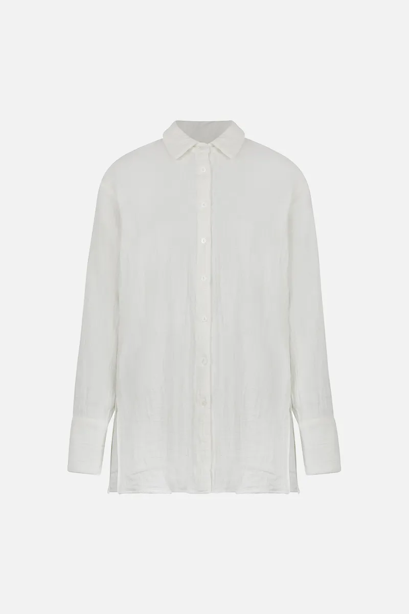 Cotton Crinkle Oversized Shirt - Ivory