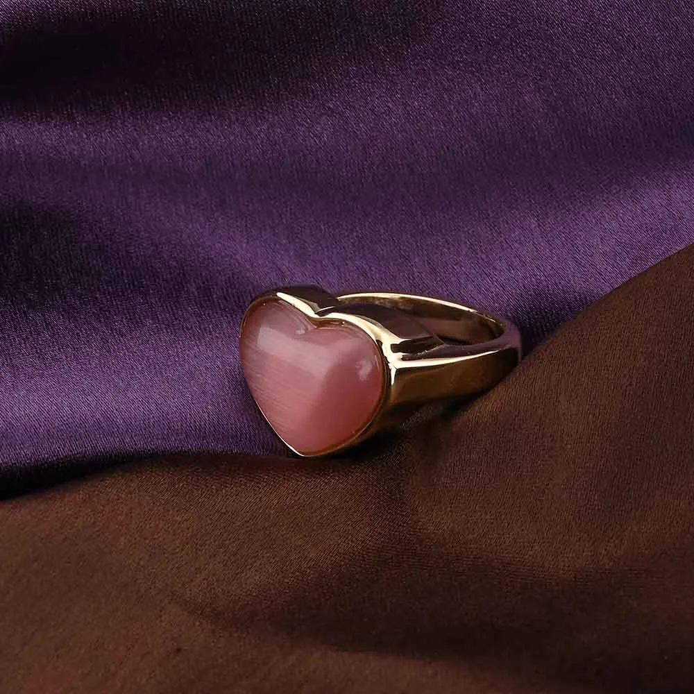 Delicate Pink Stone Heart Ring