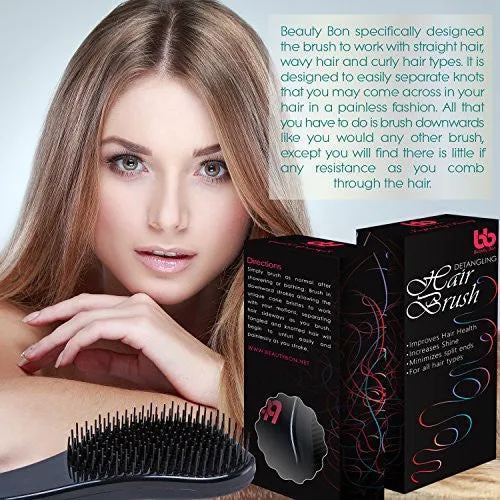 DETANGLING HAIR BRUSH, BEST DETANGLER COMB FOR WOMEN, MEN & CHILDREN, BLACK BY BEAUTY BON