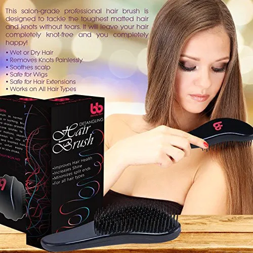 DETANGLING HAIR BRUSH, BEST DETANGLER COMB FOR WOMEN, MEN & CHILDREN, BLACK BY BEAUTY BON