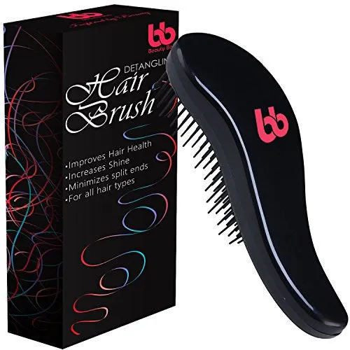 DETANGLING HAIR BRUSH, BEST DETANGLER COMB FOR WOMEN, MEN & CHILDREN, BLACK BY BEAUTY BON