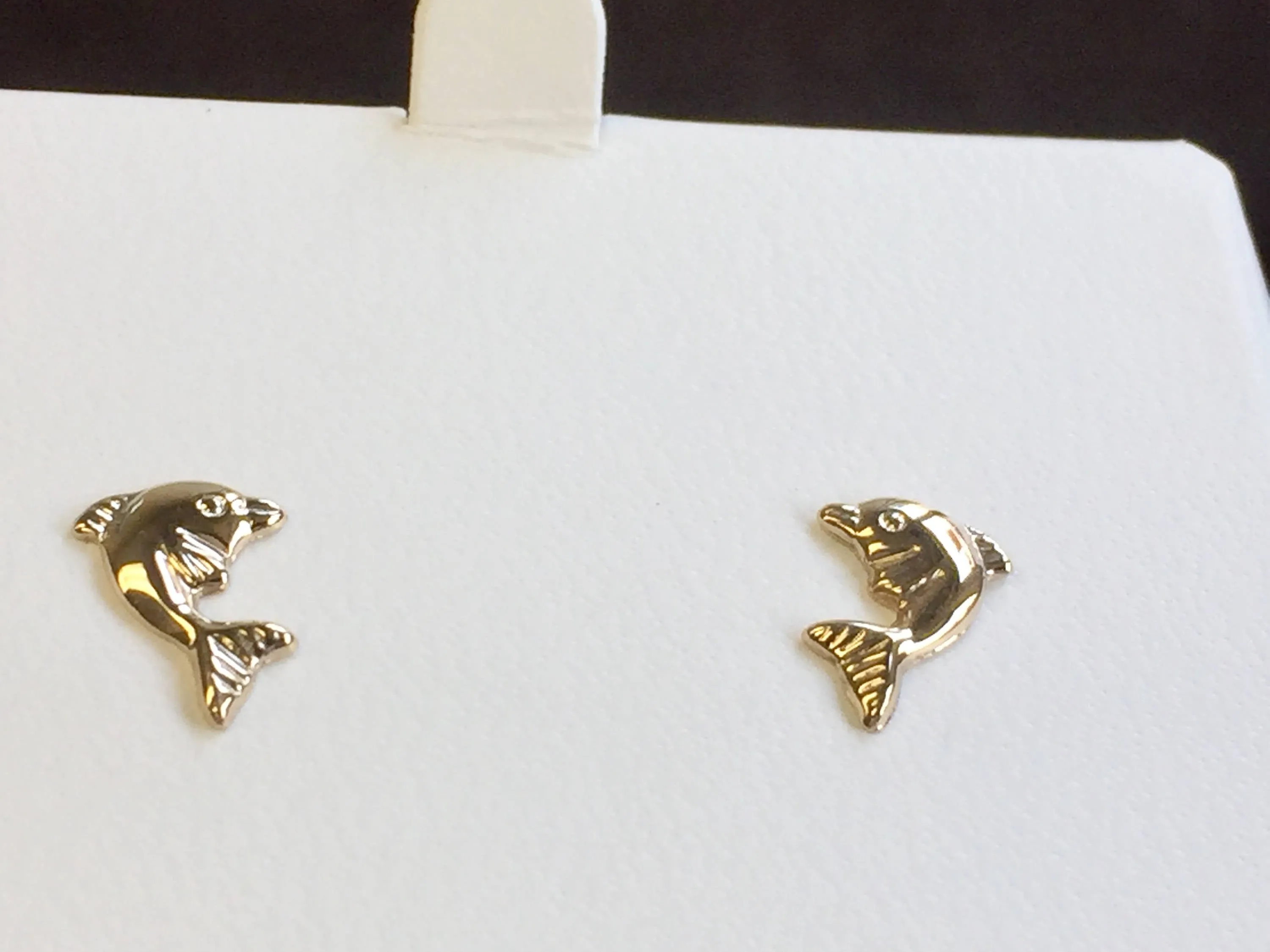 Dolphins 14 K Yellow Gold Stud Earrings