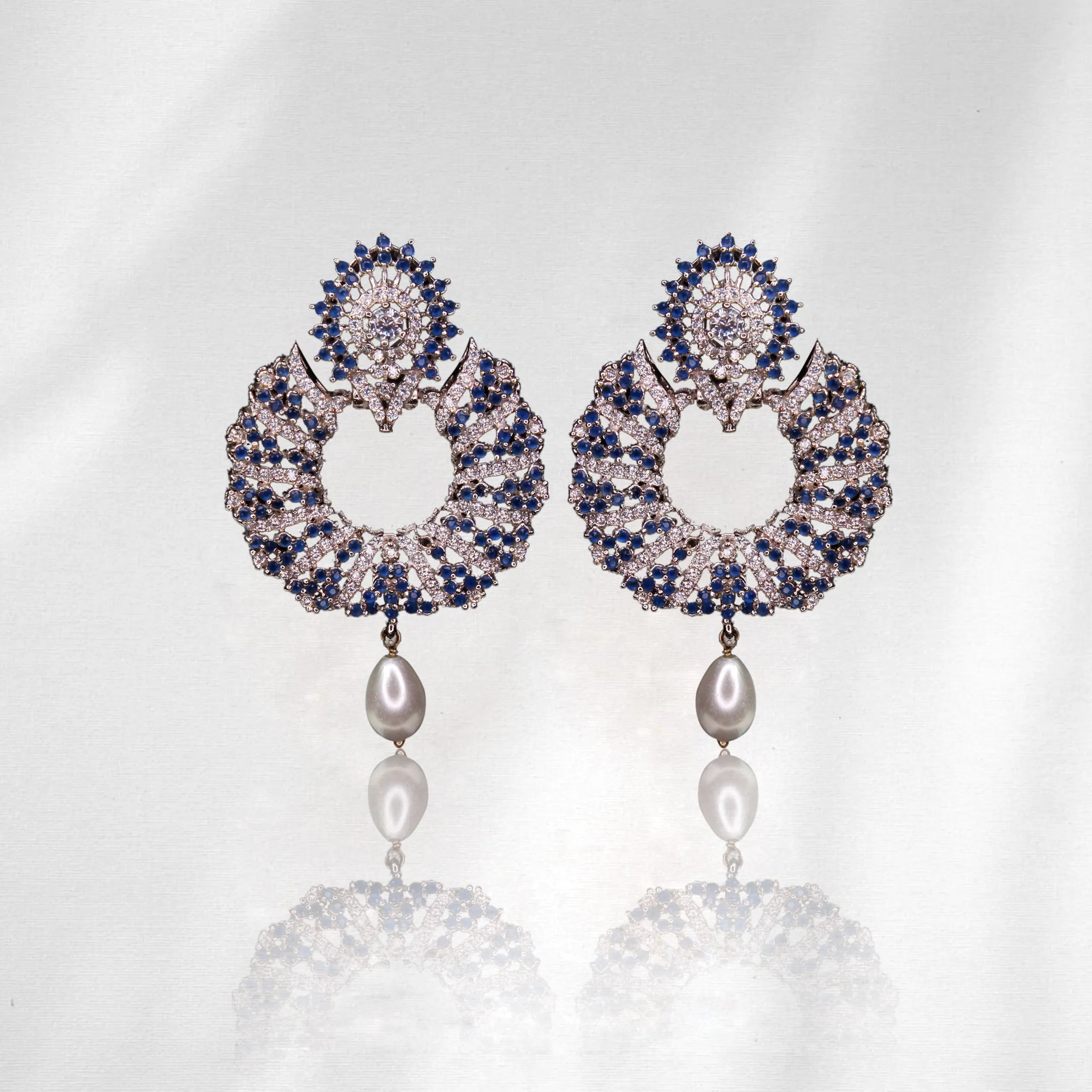 Earrings in Blue Onyx and Zircons