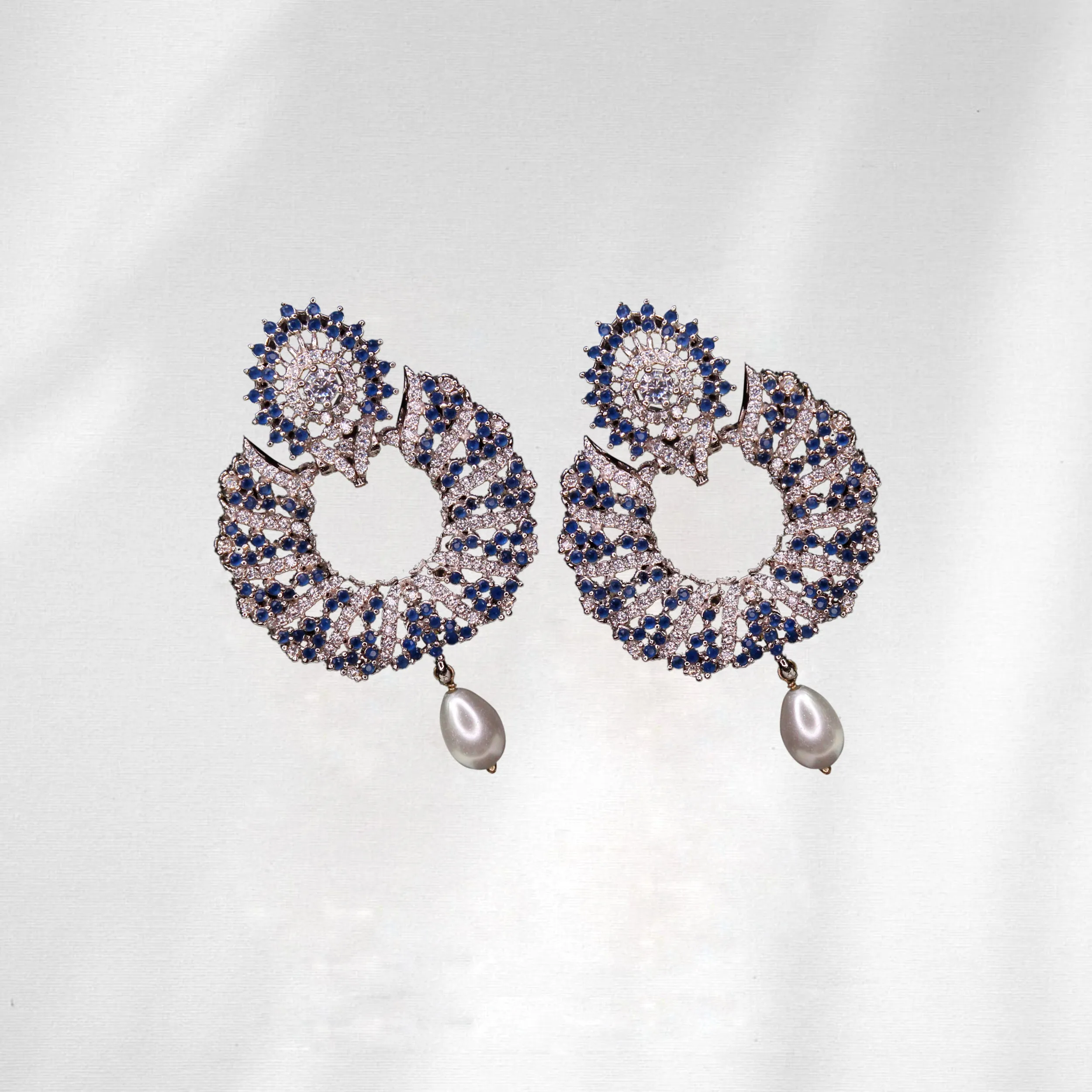 Earrings in Blue Onyx and Zircons