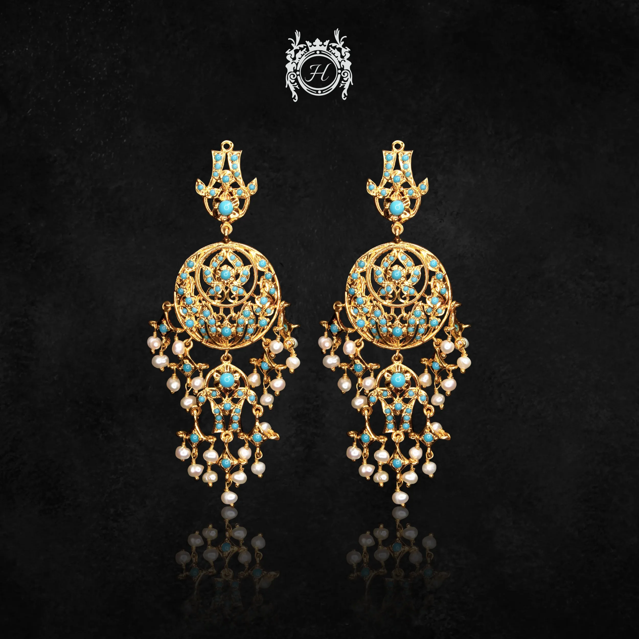 Earrings in Pearls and Feroza