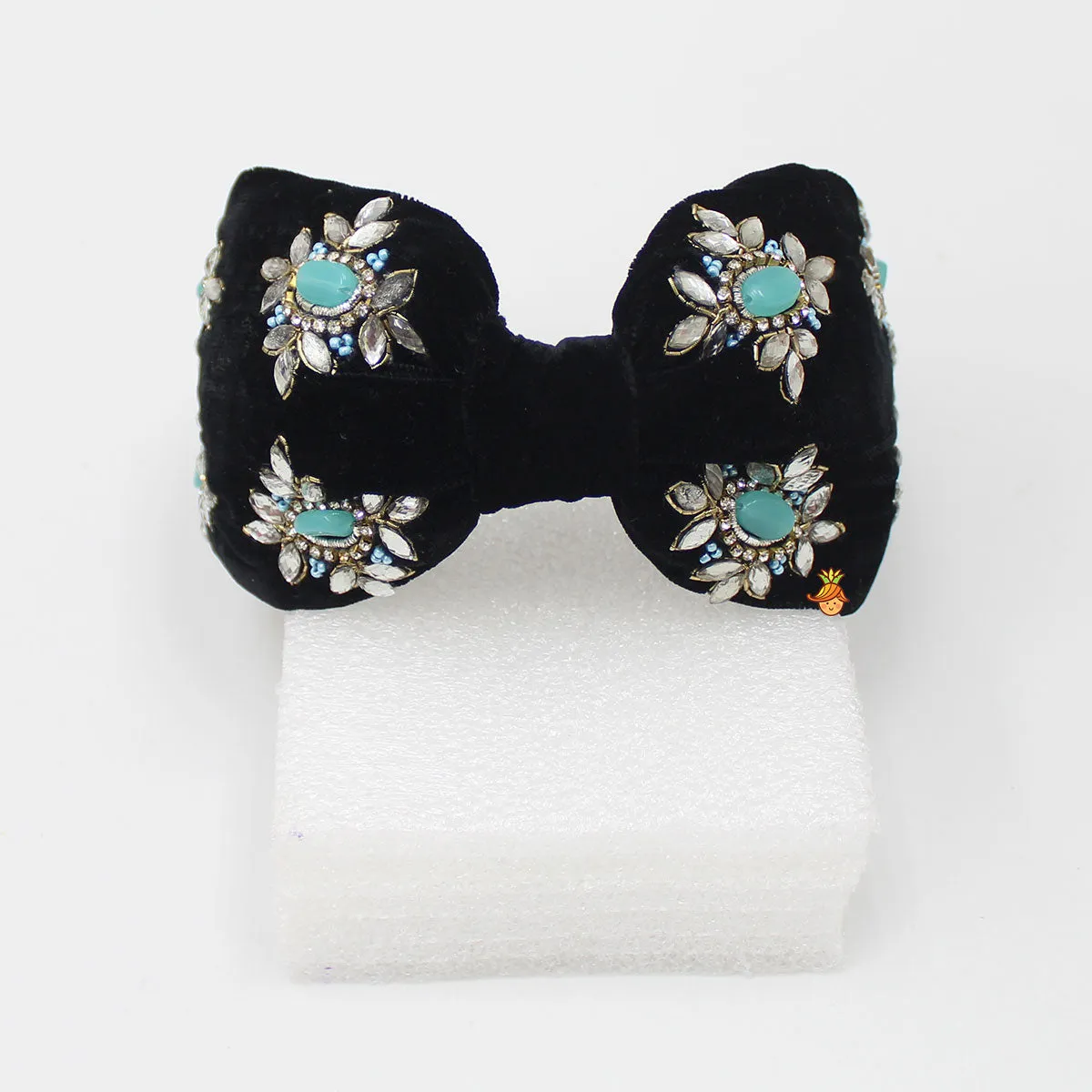 Elegant Stones And Beads Embellished Black Hair Band