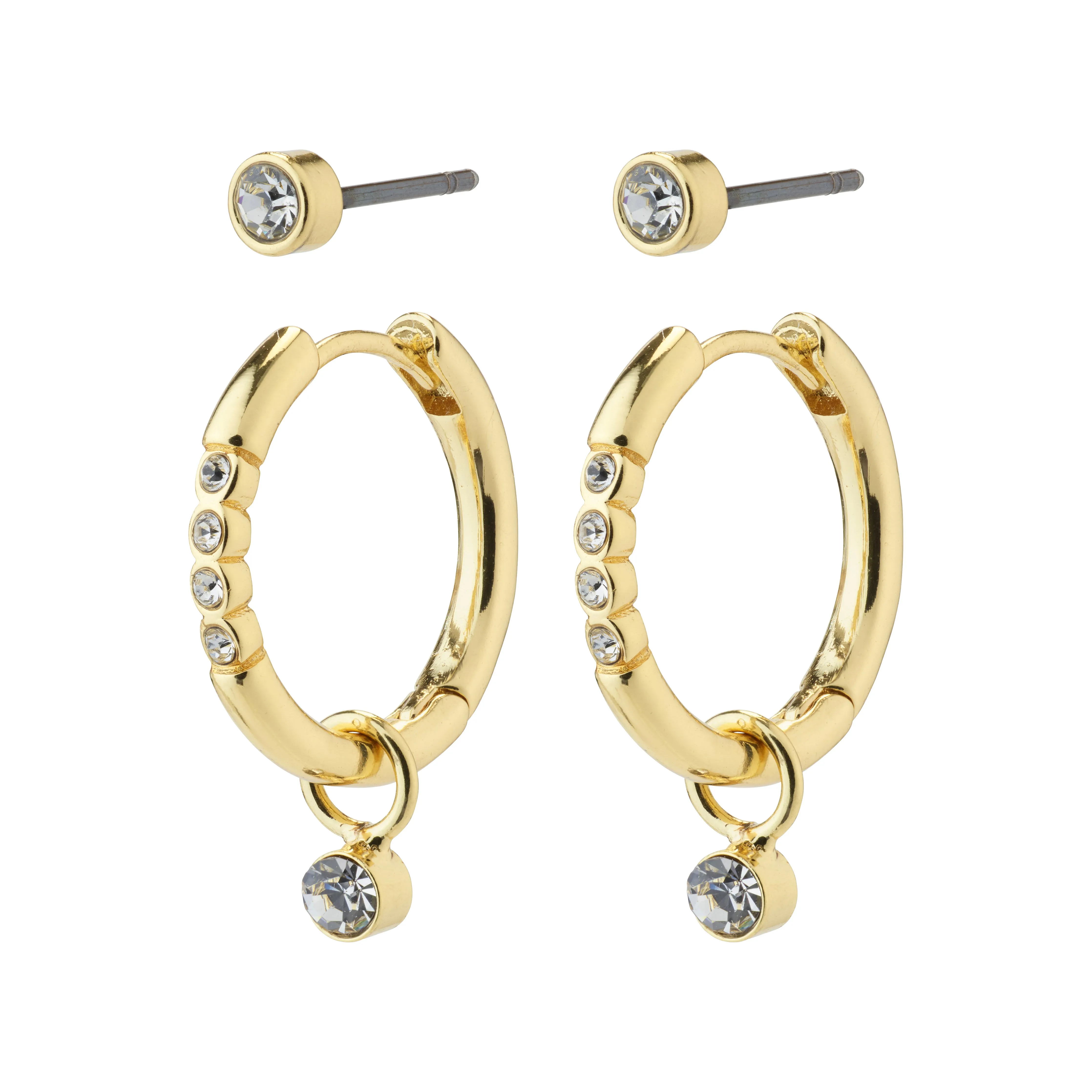 ELNA recycled crystal earrings 2-in-1 set gold-plated