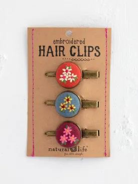 Embroidered Button Hair Clips, Set of 3