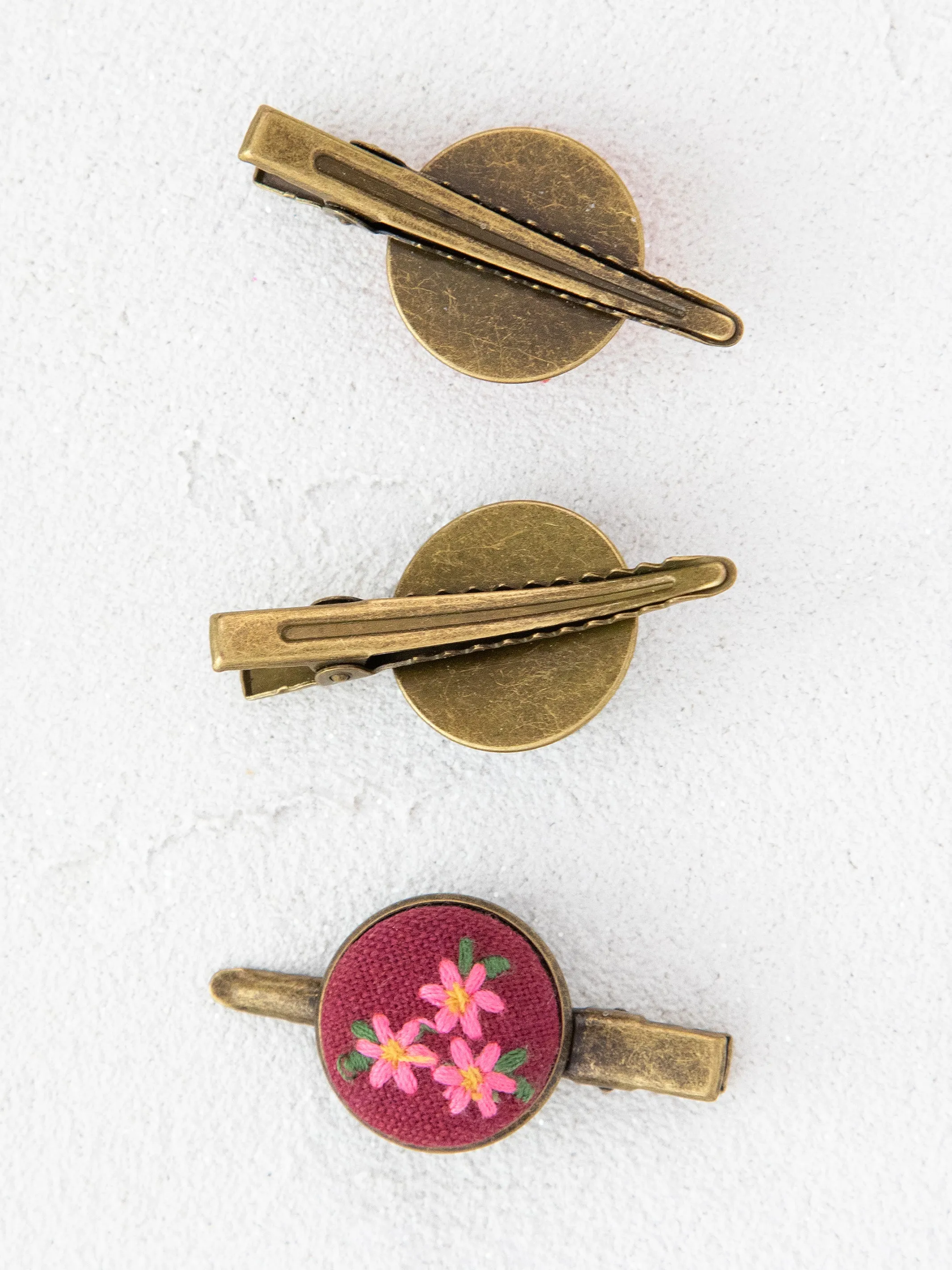 Embroidered Button Hair Clips, Set of 3