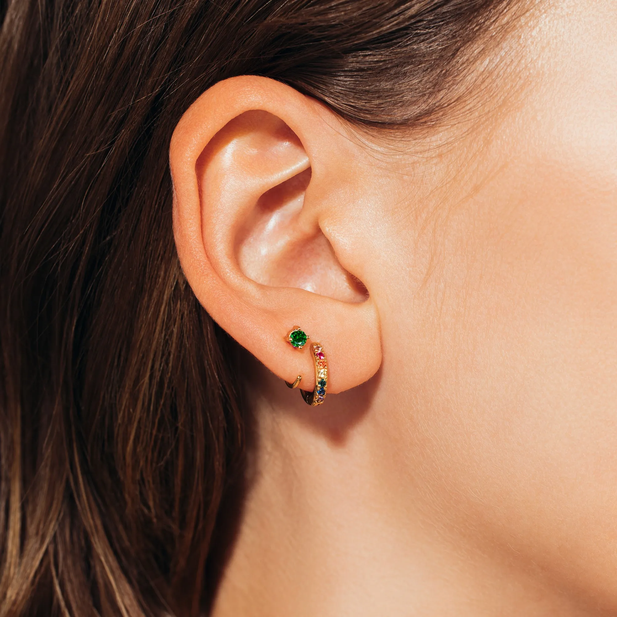 Emerald Open Huggies Earrings