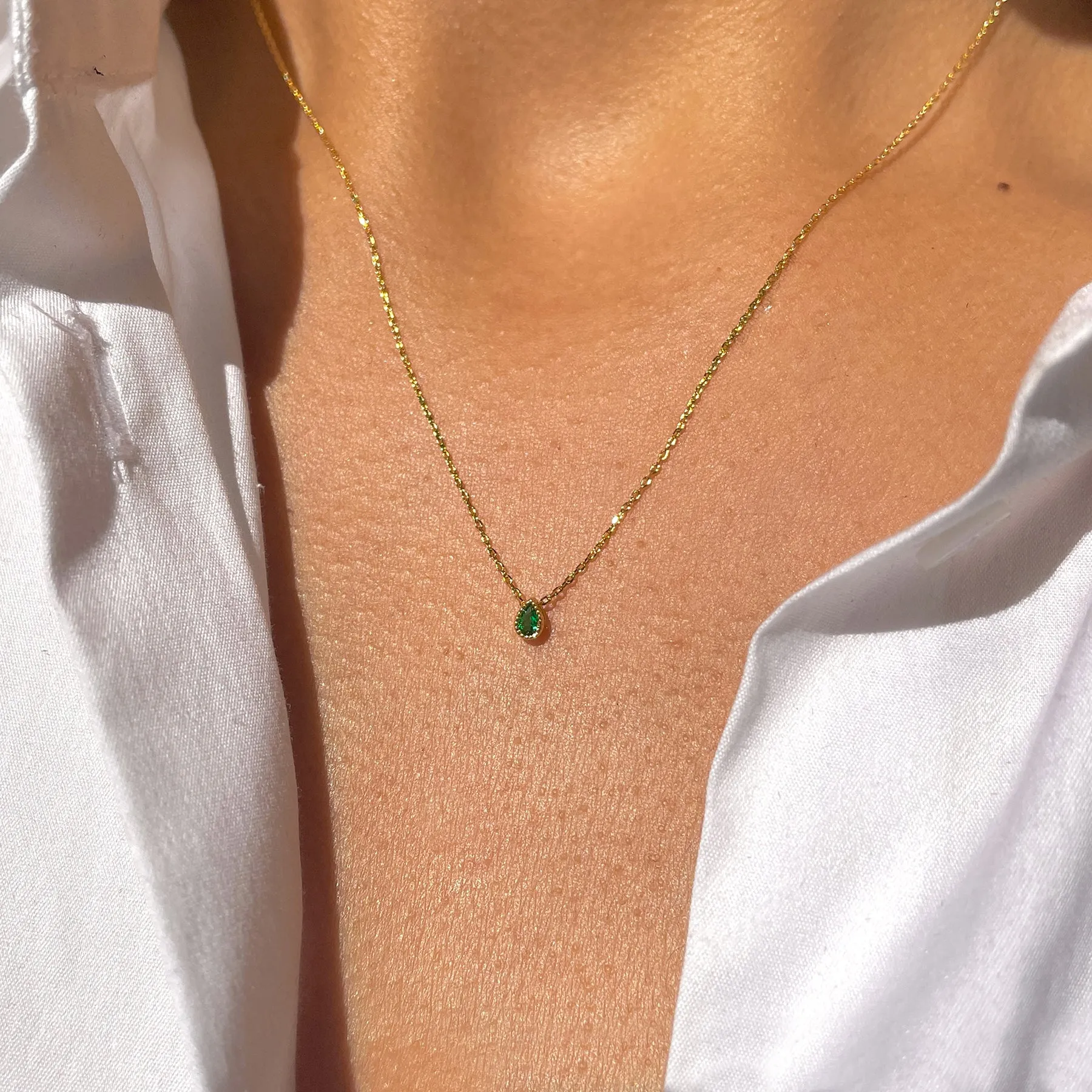 Emerald Tiny Teardrop Necklace