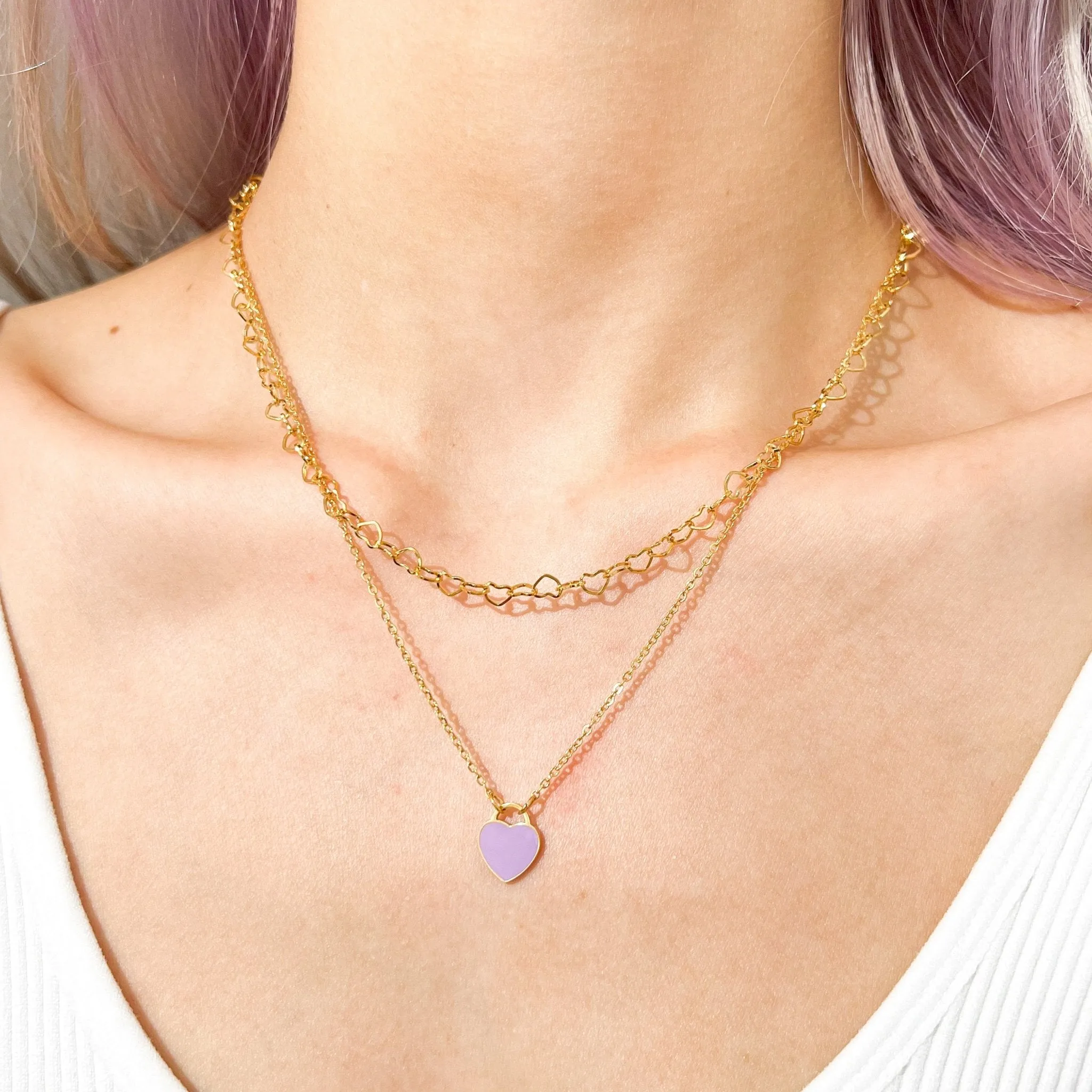 Enamel Heart Necklaces in Gold (Not A Set)