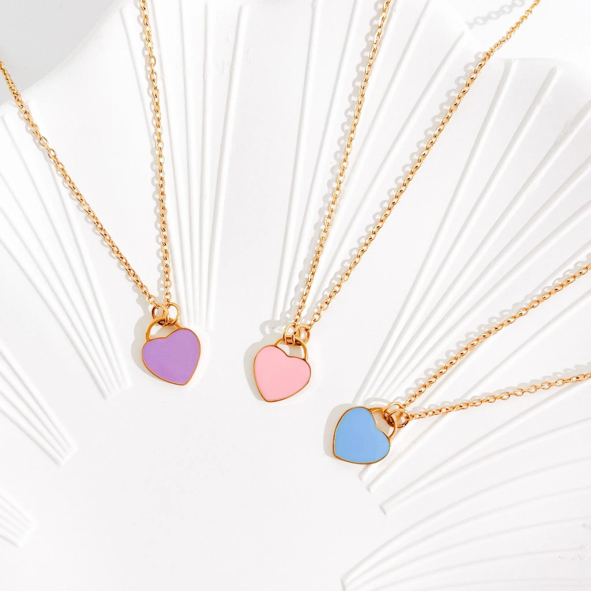 Enamel Heart Necklaces in Gold (Not A Set)