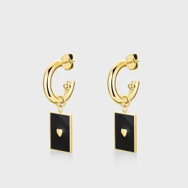 Essentielle Black Rectangular Charm Hoop Earrings, Gold Colour