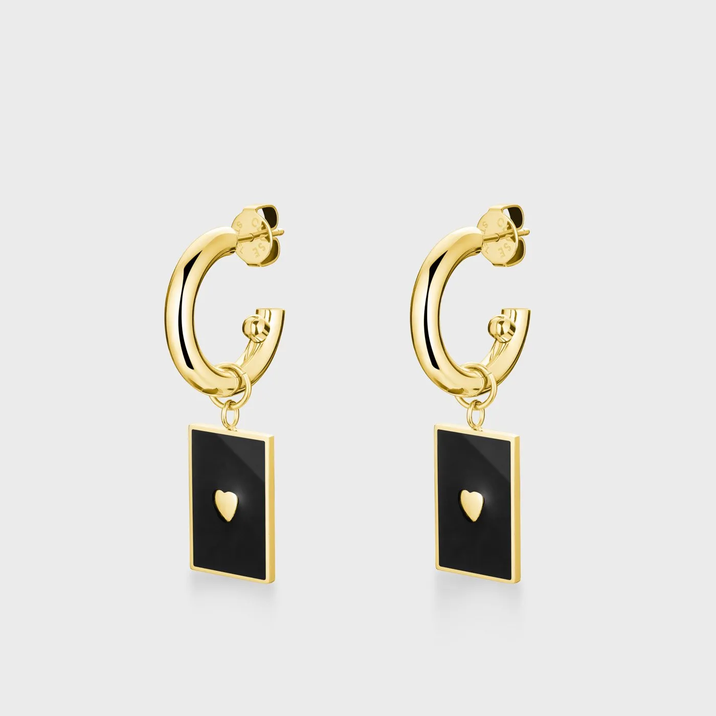 Essentielle Black Rectangular Charm Hoop Earrings, Gold Colour