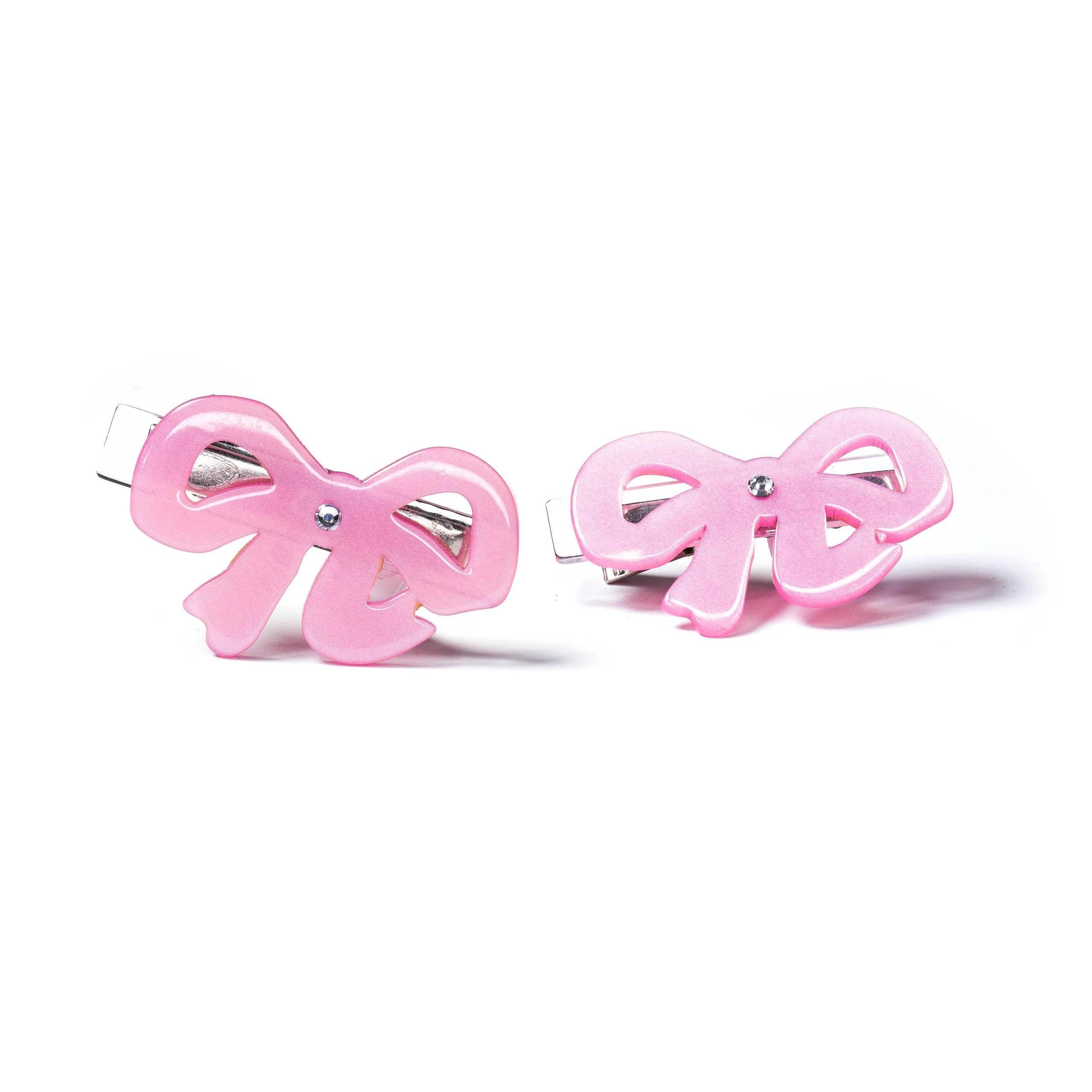 Fancy Bows Double Satin Pink Hair Clips