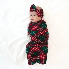 Fireside Plaid Swaddle & Luxe Bow Headband Set