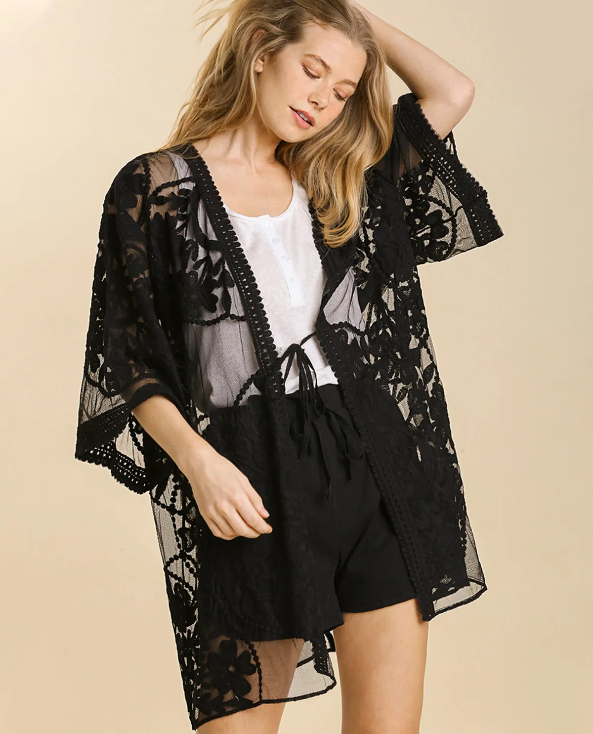 Floral Lace Open Front Kimono