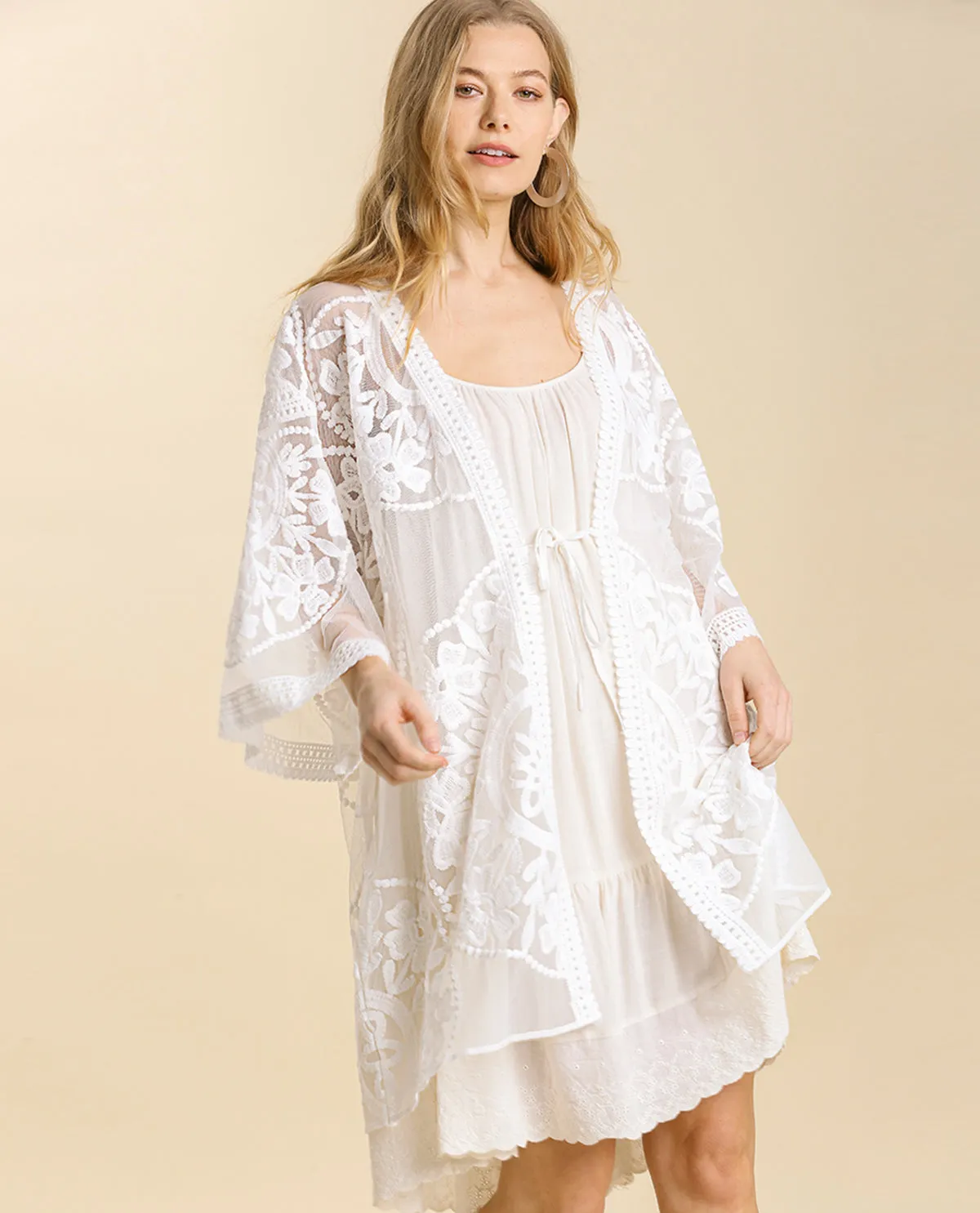 Floral Lace Open Front Kimono