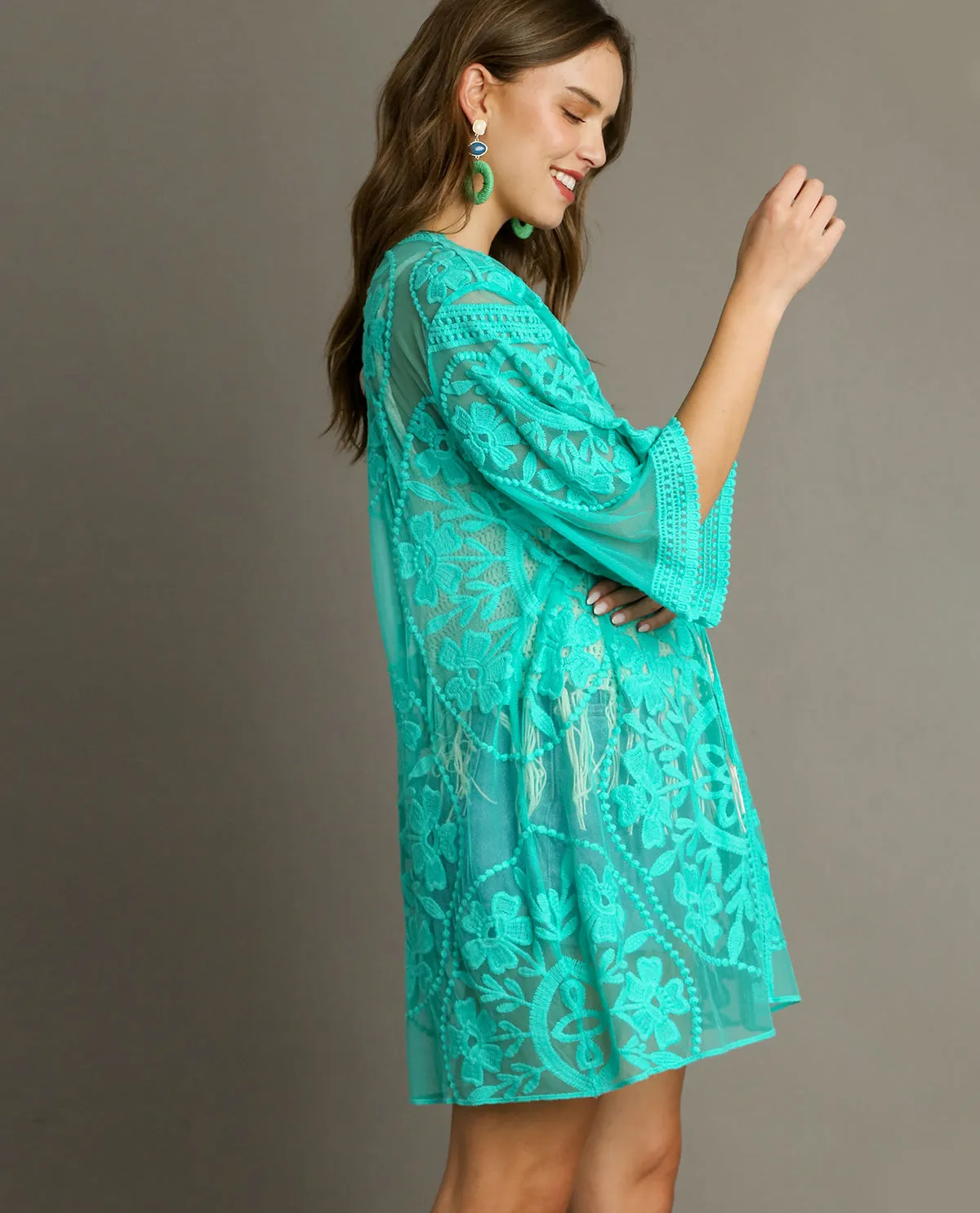 Floral Lace Open Front Kimono