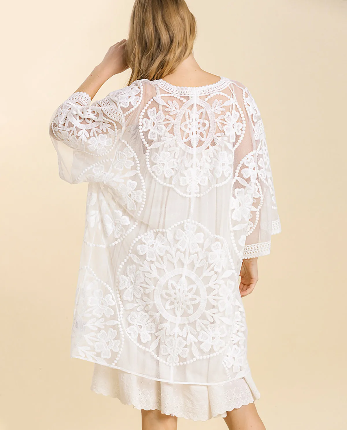 Floral Lace Open Front Kimono